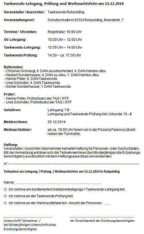 Ausschreibung Prüfung Lehrgang WF  Dez 2014